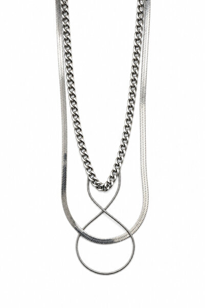 Jack Ferrero Steel Multi-Chain Necklace Set - Layered Stylish Design in Diffe...