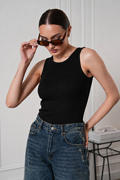brz braazi Women's Ribbed Look Crew Neck Basic Blouse Undershirt