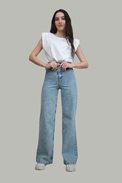 Livik Snow Wash High Waist Wide Leg Stretchy Lycra Denim Jeans