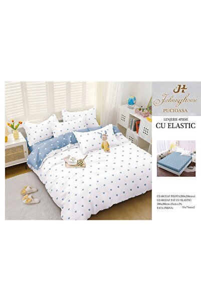 naniland.ro Lenjerie de Pat Bumbac Satinat 2 Persoane 4 Piese cu Elastic 180x...