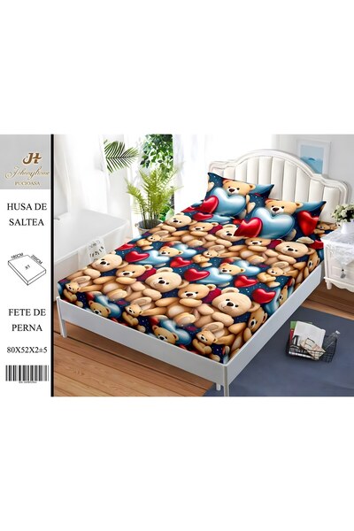naniland.ro Satin Cotton Bed Cover 2 Persons 3 Pieces with Stretchy 180x200 c...