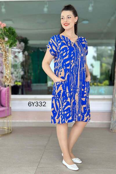 İnce Topuk Viscose Dress with Front Pockets 6Y332
