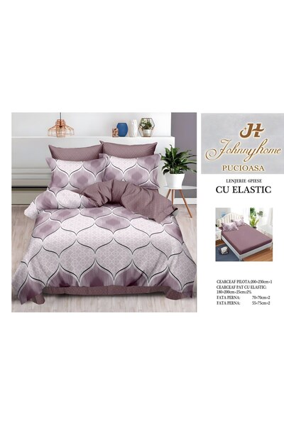 naniland.ro Lenjerie de Pat Bumbac Satinat 2 Persoane 6 Piese cu Elastic 180x...