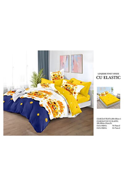 naniland.ro Lenjerie de Pat Bumbac Satinat 2 Persoane 6 Piese cu Elastic 180x...