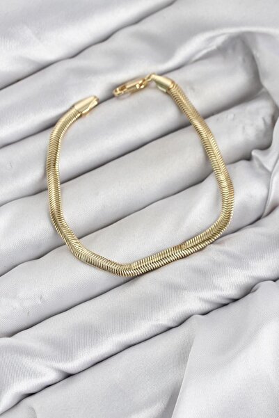 Metanoia Cm Flat Snake Chain Model Gold Color Brass Women's Bracelet