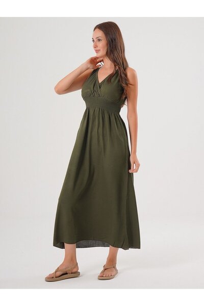 Flubutik Women's Khaki Long Double-Breasted Gipeli Dress