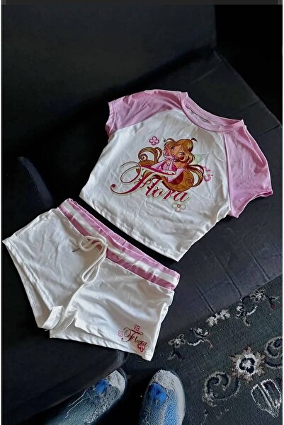 Minga London Λευκό σετ Winx Club Flora Pink Raglan με ζεστό πανωφόρι και παντ...