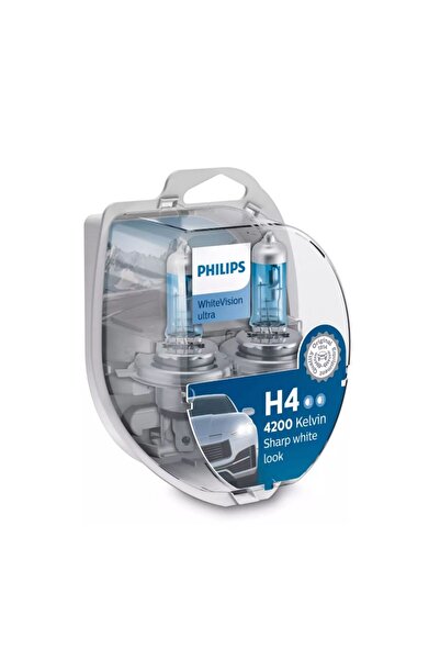 Philips Set 2 becuri auto cu halogen pentru faruri WhiteVision ultra H4 12V 6...