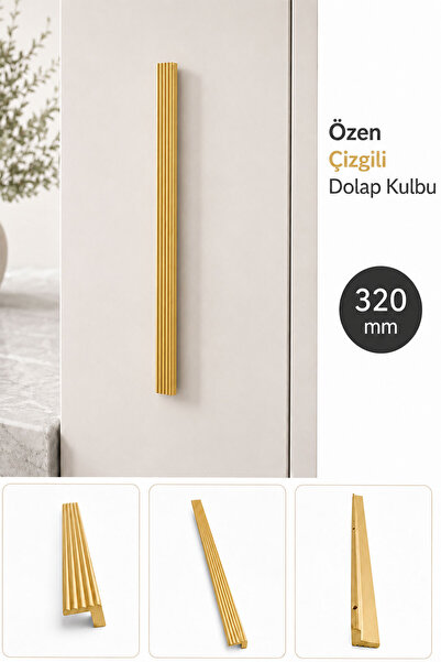 Badem10 Özen Çizgili Mat Sarı Çekmece Kulpu 320 mm 1 Adet Dolap Kapak Mobilya...