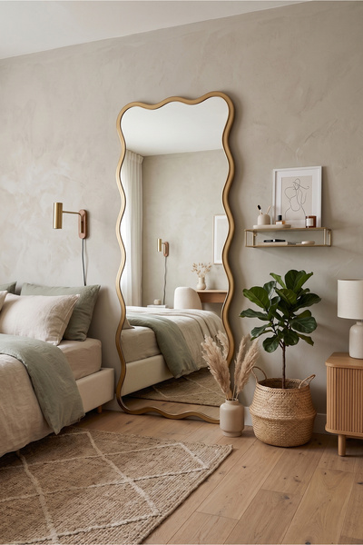 Mirror Home Decor Art Dalgalı Ahşap Çerçeveli Modern Boy Aynası | Dikdörtgen ...