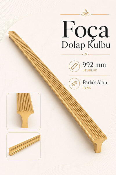 Badem10 Foça Parlak Altın Çekmece Kulp 992 mm 1 Adet Metal Dolap Kapağı Mobil...