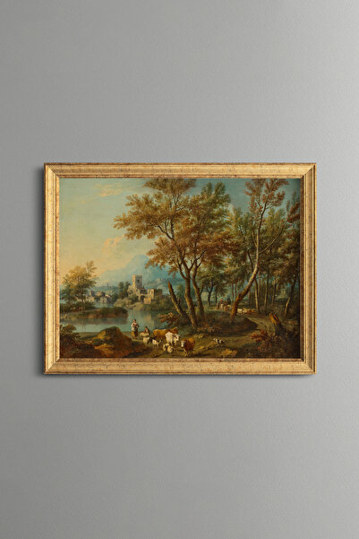 epiqart Shepherdess and Garda Lake Landscape - Vintage Patterned Painting - F...