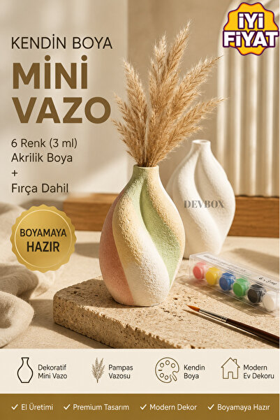 devhome Kendin Boya Dekoratif Mini Vazo Seti | Modern Spiral Tasarım | El Yap...