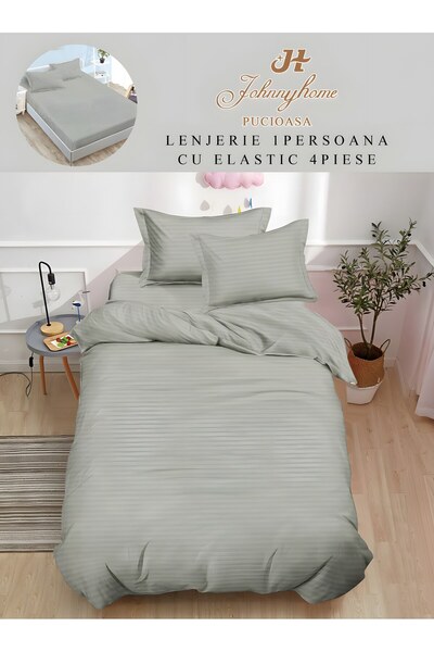 naniland.ro Lenjerie de Pat Damasc 1 Persoană 4 Piese Cu Elastic 140x200 cm
