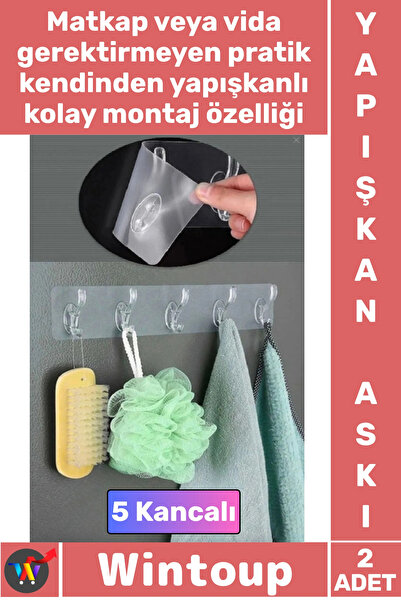 Wintoup #Vešalica Praktična 5-dijelna samolepljiva jaka providna iza vrata ku...