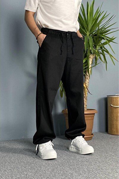 Alışveriş Sokağı Lace-Up Baggy Fit Black Jeans - Denim Trousers