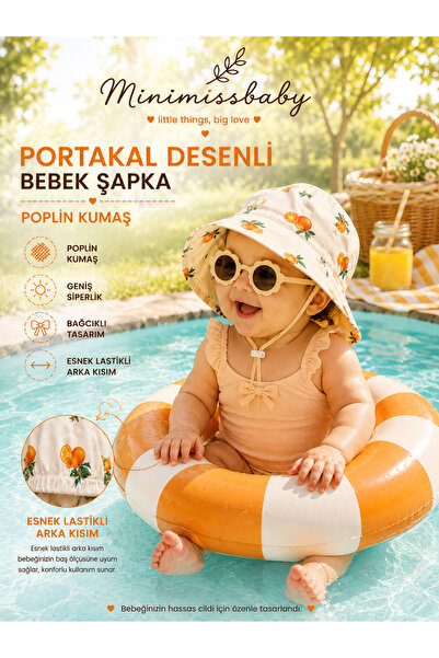 Minimissbaby قبعة أطفال بناتي من قماش البوبلين بنقشة برتقالية