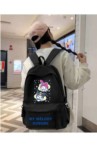 Minga London Black My Melody Kuromi Printed School, Class, Course Backpack