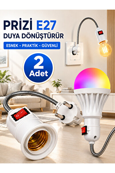 ANKTEK Prizden E27 Duya Dönüştürücü 26 Cm 360 Derece Esnek Spiralli Akrobat A...