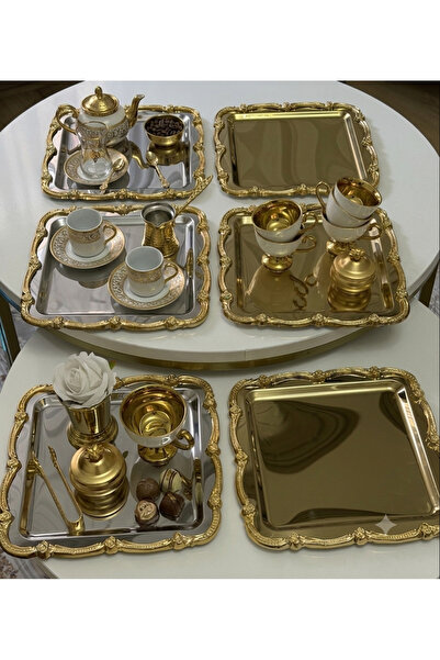 Elzemm store PASLANMAZ ÇELİK GOLD VE GÜMÜŞ KARE KENARI PLASTİK ÇERÇEVELİ SUNU...