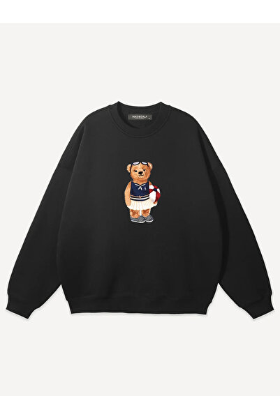 Mad&Calf سويت شيرت كبير الحجم مطبوع عليه تيدي بيتش للجنسين