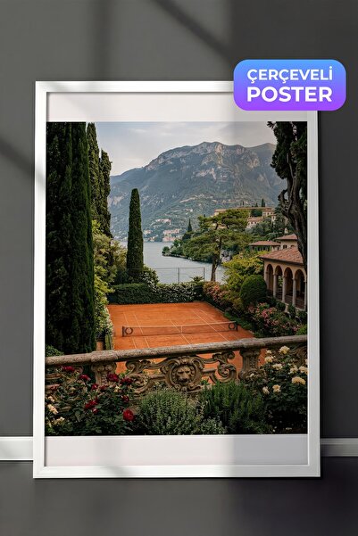 Postifull Tennis Court and Landscape Poster, White Framed Poster, Old Money S...