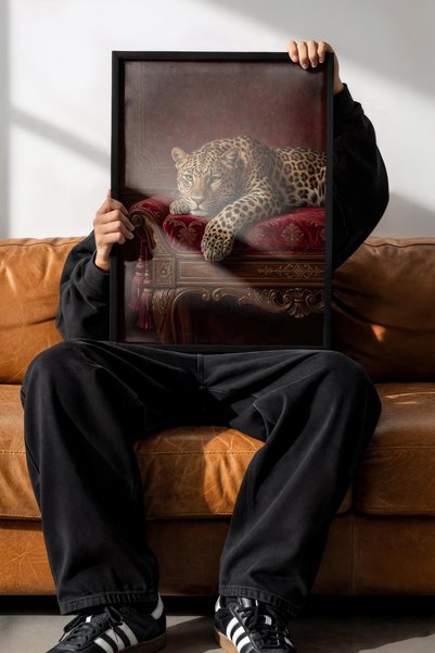 Postifull Leopar Posteri, Siyah Çerçeveli Poster, Old Money Serisi, NO:113158