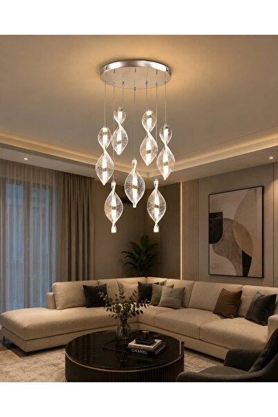 RSCOLLECTIONS Luxury Modern Sarkıt Led Avize 3 Renk Yüksek Aydınlatma Gücü Le...
