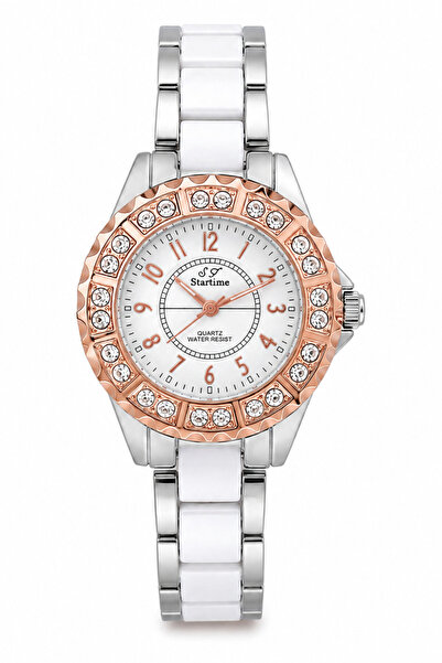 laria jewelry Rose Gold Dial Framed with Stone Detail Women's Wristwatch