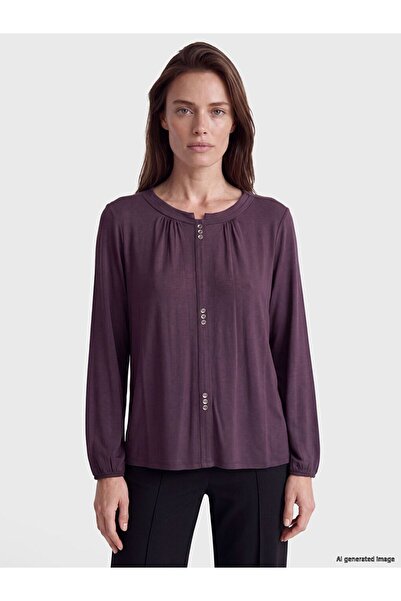 LC Waikiki Lcw Grace Plum Crew Neck Gathered Blouse