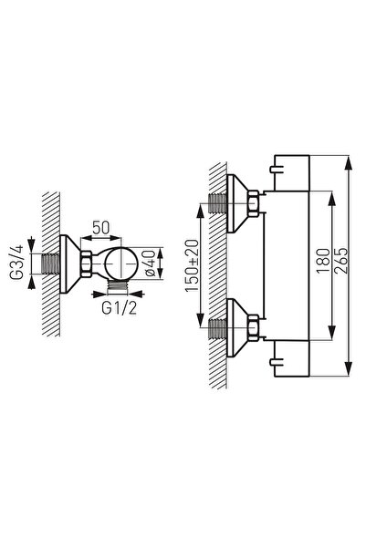 FERRO Thermostatic Varese Θερμοστατική Μπαταρία Ντους Χρωμέ Κεραμικό, Κράμα Ο...