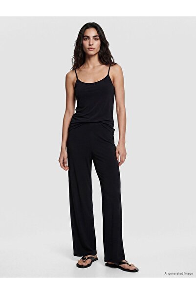 LC Waikiki Lcw Vision Black Modal Blend Wide Leg Women's Trousers