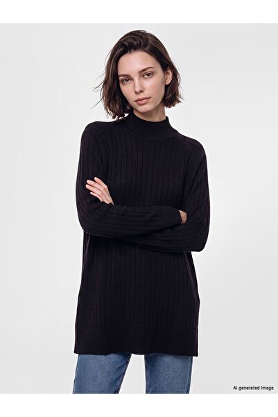LC Waikiki Lcw Modest Navy Blue Half Turtleneck Women's Knitwear Tunic
