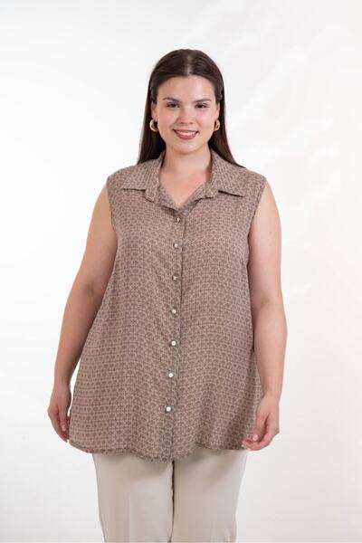 Roxxlen Women's Plus Size Patterned Sleeveless Blouse