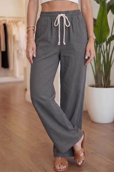 Veleno Women's Smoked Muslin Palazzo Pants Wide Leg High Waist