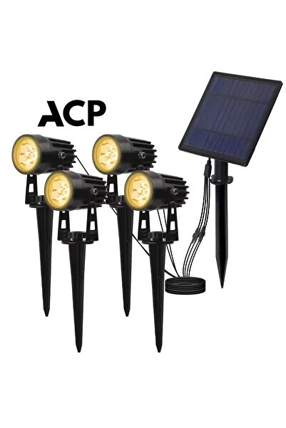 ACP Σετ 4 Μεταλλικών Ηλιακών Φωτιστικών Καρφωτών Θερμού Λευκού με Φωτοκύτταρο...
