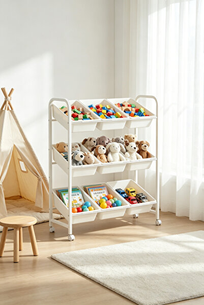 Shangxing 3-Tier Kids Toy Storage Organizer with 9 Removable Bins - Mobile Ro...