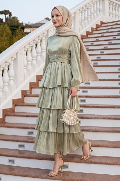 InStyle Kat Kat Organze Mint Yeşili Abiye Elbise