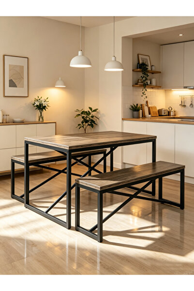 Sinyin Industrial Rustic Wood Top 3 Piece Dining Table Set, Seaway Kitchen Ta...