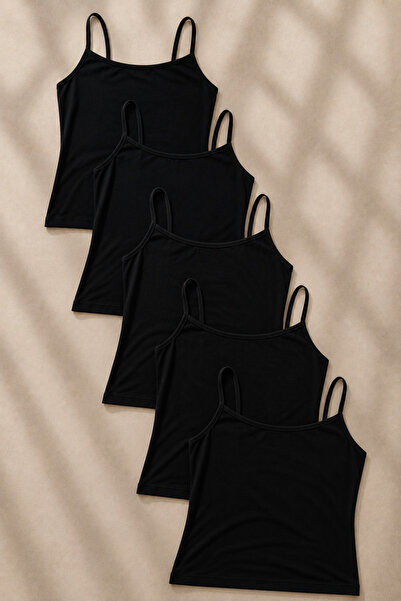 COMBİNE MİCHAİL Women's Thin Straps 5-Piece Black Crop Blouse