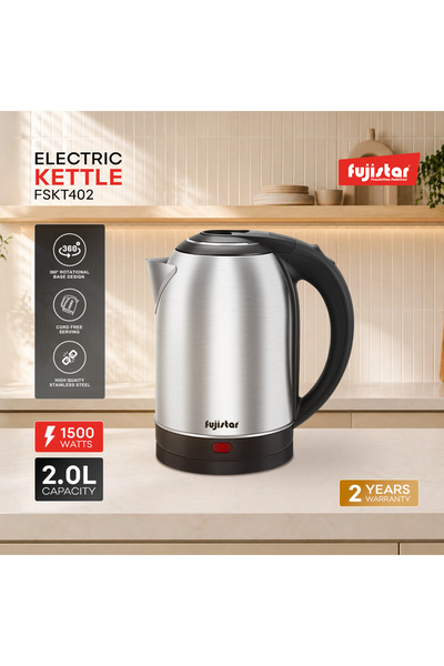 fujistar 2.0l stainless steel electric kettle -Model FSKT402- 0.28mm thickness steel 1500w