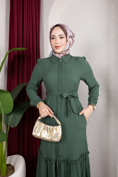 Moda MSK Lara Buttoned Shirt Collar Dress Brown