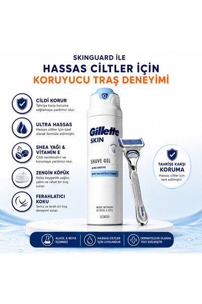 Gillette Skin Ultra Sensitive Tıraş Jeli Shea Yağı & E Vitamini 200 ml Hassas...