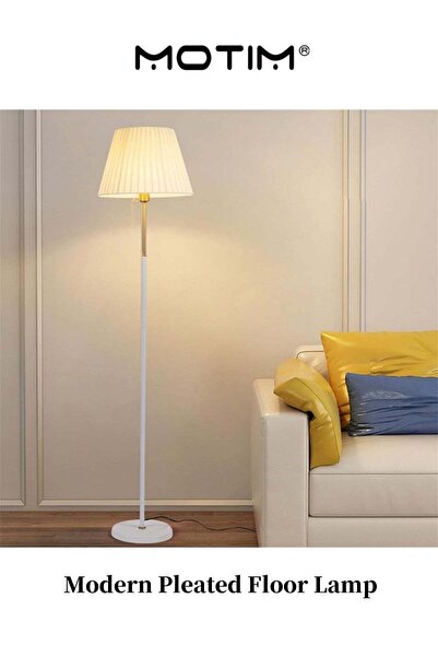 MOTIM Modern Pleated Floor Lamp Safe for Kids Pets Weighted Base Durable Meta...