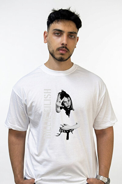 Anetos Billie Eilish_139 Design Printed Oversize White T-Shirt