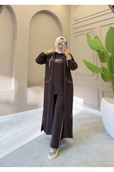 moda4b Women's 3-Piece Tracksuit Set with Hooded Long Cardigan Sweatshirt and...