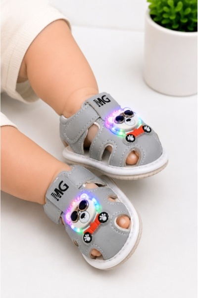 HANNA Sandale gri cu luminite, talpa flexibila - Ursulet cool