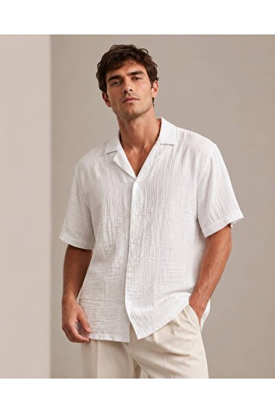 CANMODA Men's Muslin Fabric Premium White Shirt - 2555
