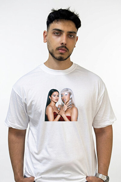 Anetos Μπλουζάκι Selena Gomez Cardi B με στάμπα σε όβερσάιζ λευκό χρώμα
