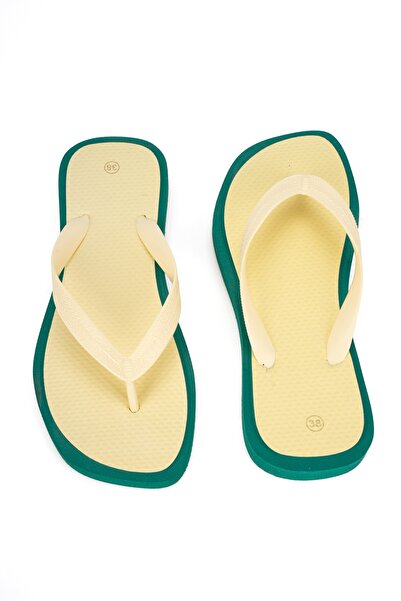 OZYO Havana Blunt Toe Double Color Yellow Green Flip Flops